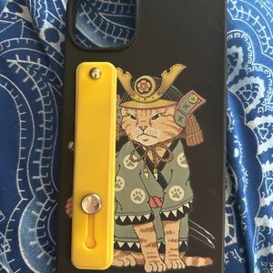 Yellow Phone Grip for Cell iPhone 14 Plus Samurai Orange Cat Case